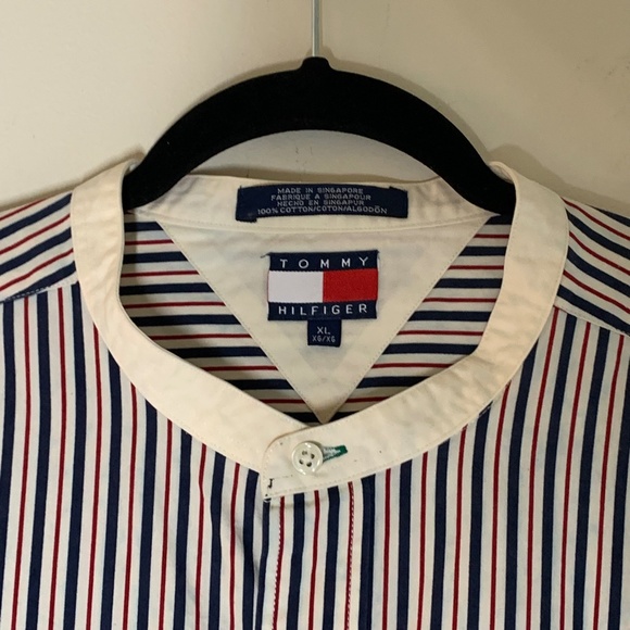 Tommy Hilfiger VTG 90s y2k Crest Logo Button Up Striped Long Sleeve Shirt XL - Picture 4 of 14